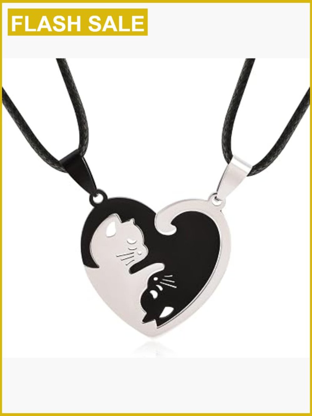 Matching Cat Yin Yang Couple Necklaces, Stainless Steel Puzzle Pet Dog BFF
